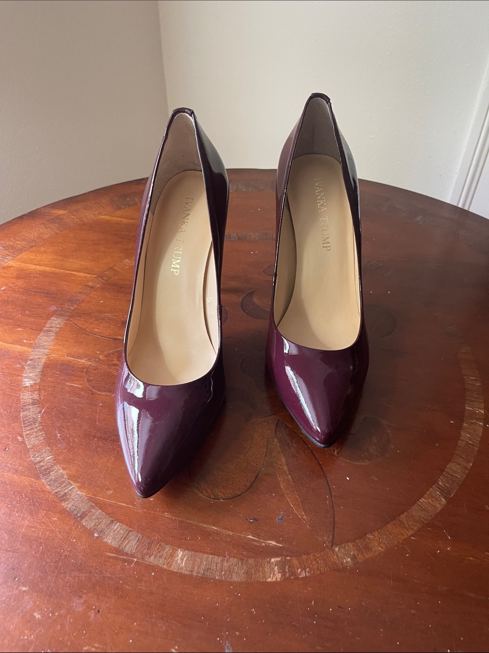 Ivanka Trump Patent Pointed-Toe Pumps in Burgundy